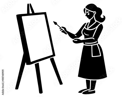 Woman Holding Brush Silhouette Vector, Artistic Creativity Concept Illustration