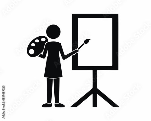 Woman Holding Brush icon Silhouette Vector, Artistic Creativity Concept Illustration