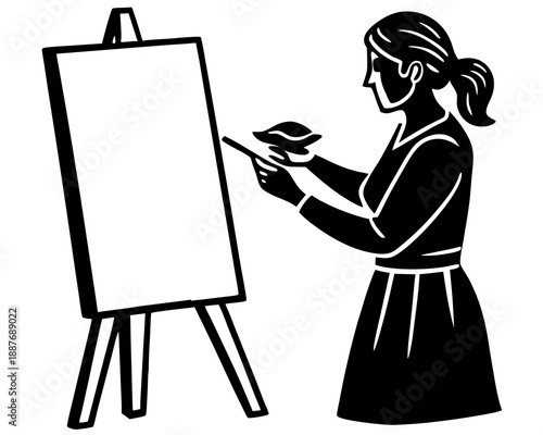 Female Painter Silhouette, Woman Creating Art Vector Design