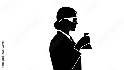 Silhouette of a scientist examining a flask in a laboratory setting.
