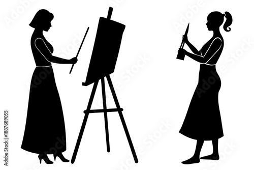 Empowered Woman Artist Silhouette, Painting and Art Vector Art