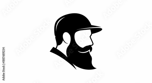 Bearded Man Wearing Baseball Cap Profile.
