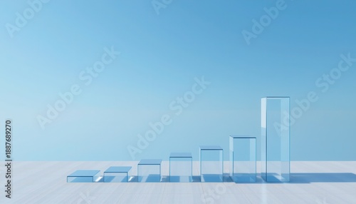 Transparent blocks represent growth and progress on a serene blue sky background