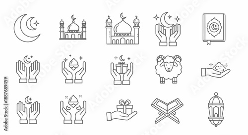 Islamic Symbols and Icons Set Illustration.