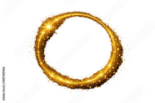 Glowing Golden Circle with Sparkling Light Effects on Black Background