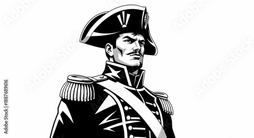 Military Officer in Uniform Hat Portrait.