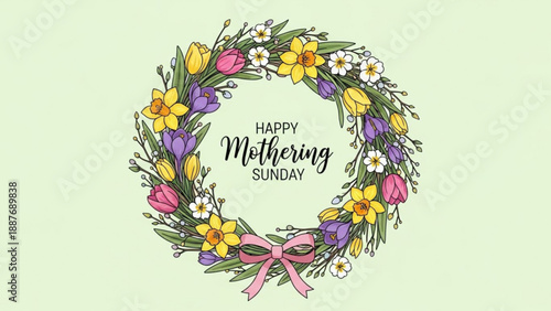 Floral Wreath with Happy Mothering Sunday Greeting