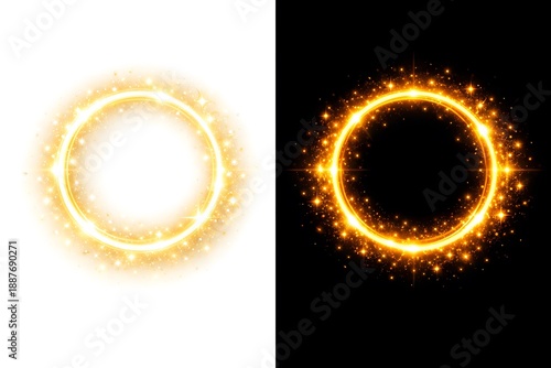 Golden Spark Ring Duo – Fiery Circular Glows on White and Black Backgrounds