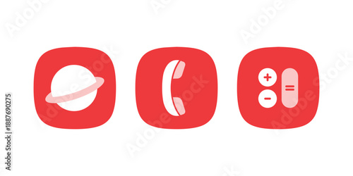 Red Application Icon Set 2 - Vector Mobile UI Elements for Web Browsing, Phone Calls, and Calculator Utilities
