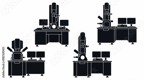 Set of Silhouettes of Electron Microscopes with Computers.