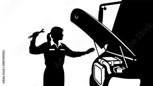 Mechanic working on a car engine with a wrench.