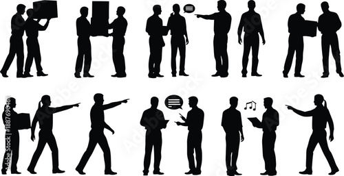 Black Silhouette Vector Icons of Business People Interacting