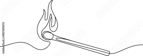 Continuous one line drawing of burning match. simple burning match stick line art vector, one line Art icon drawing vector