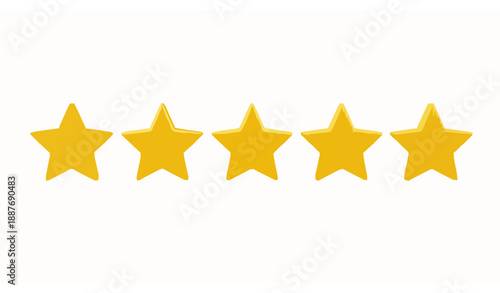 3D five star rating illustration for customer review and satisfaction concept