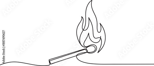 Continuous one line drawing of burning match. simple burning match stick line art vector, one line Art icon drawing vector
