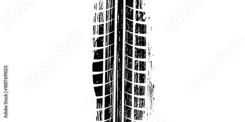Tire track. Car, bike, motorcycle tyre mark with grunge effect isolated on white background. Wheel footprint on the road. Top view of rubber protector mark.