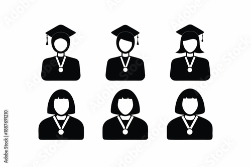 set of Female teacher icon silhouette vector illustration isolated on white background