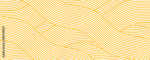Yellow instant noodle, pasta and spaghetti texture with geometric wavy lines. Ramen, pasta vector pattern.