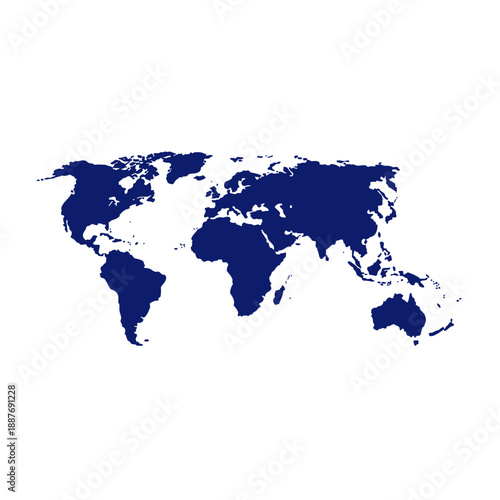 World Map Silhouette Vector Illustration, Flat Global Continents Map Design