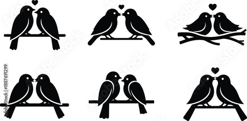 Romantic love birds couple vector icons set