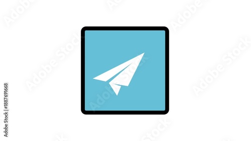Blue Send Icon animation. Blue square button with paper plane icon for telegram messaging, social media sharing, and communication.