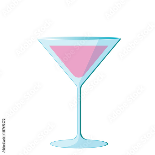 Pink cocktail in a martini glass vector illustration flat. Women's party drink for the bachelorette party. Playful booze. Cabaret style event.