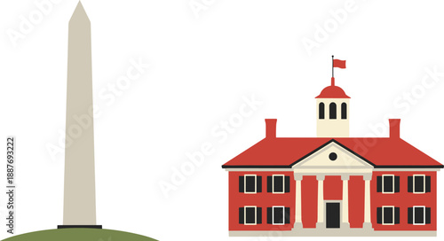 Washington monument landmark and mount vernon estate building flat style design vector