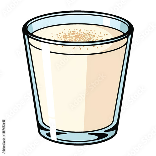 Cartoon illustration of a glass of creamy beverage with sprinkles on top against a white background
