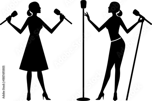 Woman Speaking into Microphone Silhouette, Professional Speaker Vector Art
