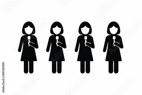 set of Woman Public Speaker Silhouette, Presentation and Communication Vector Design