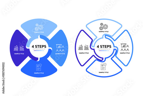 Circle chart infographic template with 4 options for strategy presentations set. Vector editable illustration Eps
