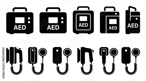 Automated External Defibrillator AED Device Collection for Emergency Medical Aid.