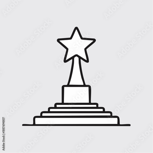 A simple line art drawing of a star-shaped trophy on a tiered pedestal, symbolizing achievement and success.