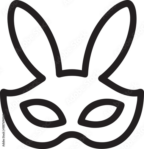 Rabbit mask flat vector drawing illustration. Hand drawn bunny ears silhouette. Masquerade festival icon. one line Art icon drawing vector
