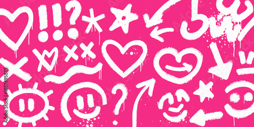 Colorful abstract background with hearts symbols and graffiti style elements