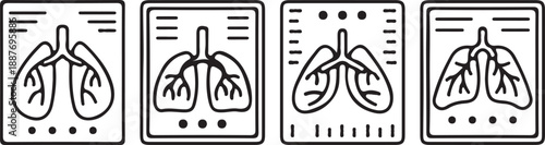 human lung four black outline icon set vector illustration design 