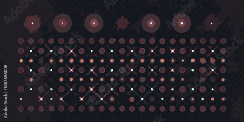 Abstract representation of a computer keyboard with glowing keys and pixelated design