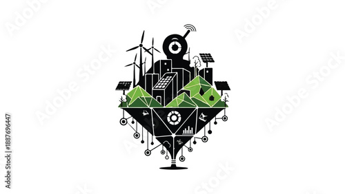 Futuristic green city powered by renewable energy and smart technology