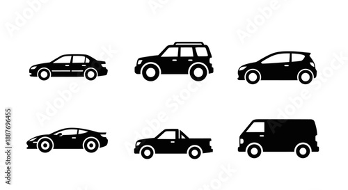Collection of Car Silhouettes Vector Icons.