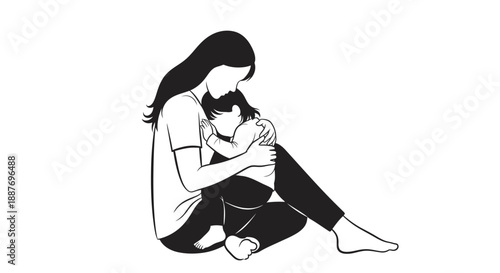 Mother holding her child in a loving embrace illustration.