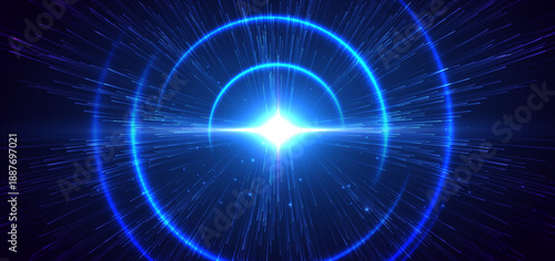 Hi speed blue light lines with lighting effect and sparkle on dark blue background.