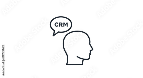 CRM Concept Icon: Head Silhouette with Speech Bubble Featuring CRM Text