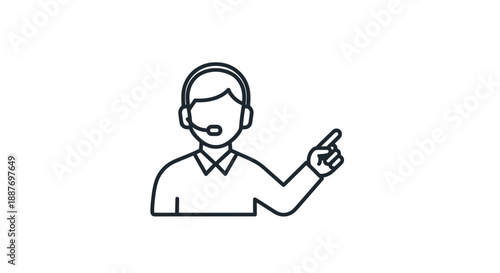 Customer service agent icon, headset, pointing finger, support, explanation