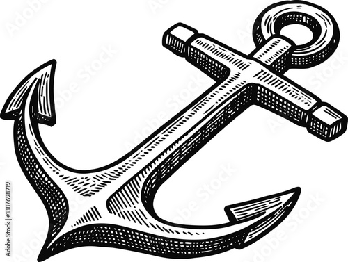 Vintage ship anchor illustration with detailed shading and classic maritime design