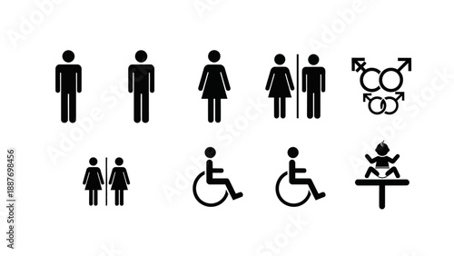 Collection of restroom and accessibility icons.