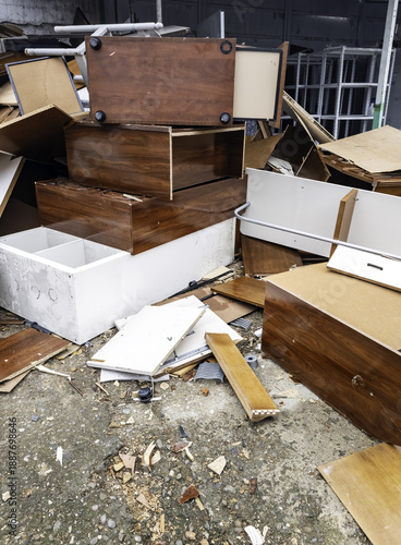 Broken furniture for recycling