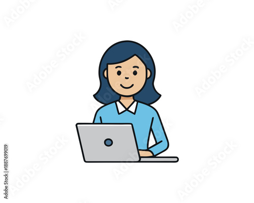 Empowered Female Professional Working on Laptop Vector, Business and Productivity Concept