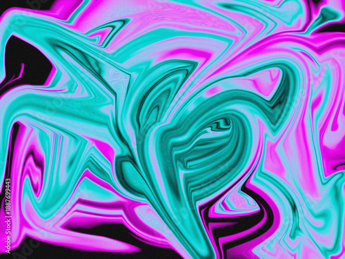 Abstract Neon Fluid Art with Pink and Teal Swirls on Dark Background | Vibrant Liquid Flow Pattern with High Contrast Colors, Modern Psychedelic Digital Art for Creative and Visual Design Projects