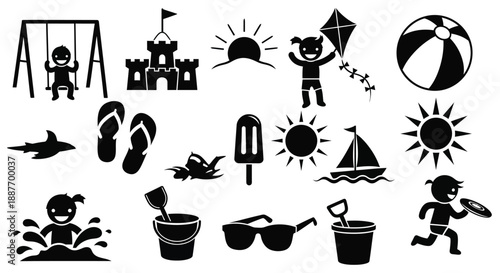 Collection of black silhouette summer icons