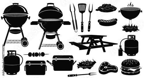 Barbecue grill and accessories for outdoor cooking
